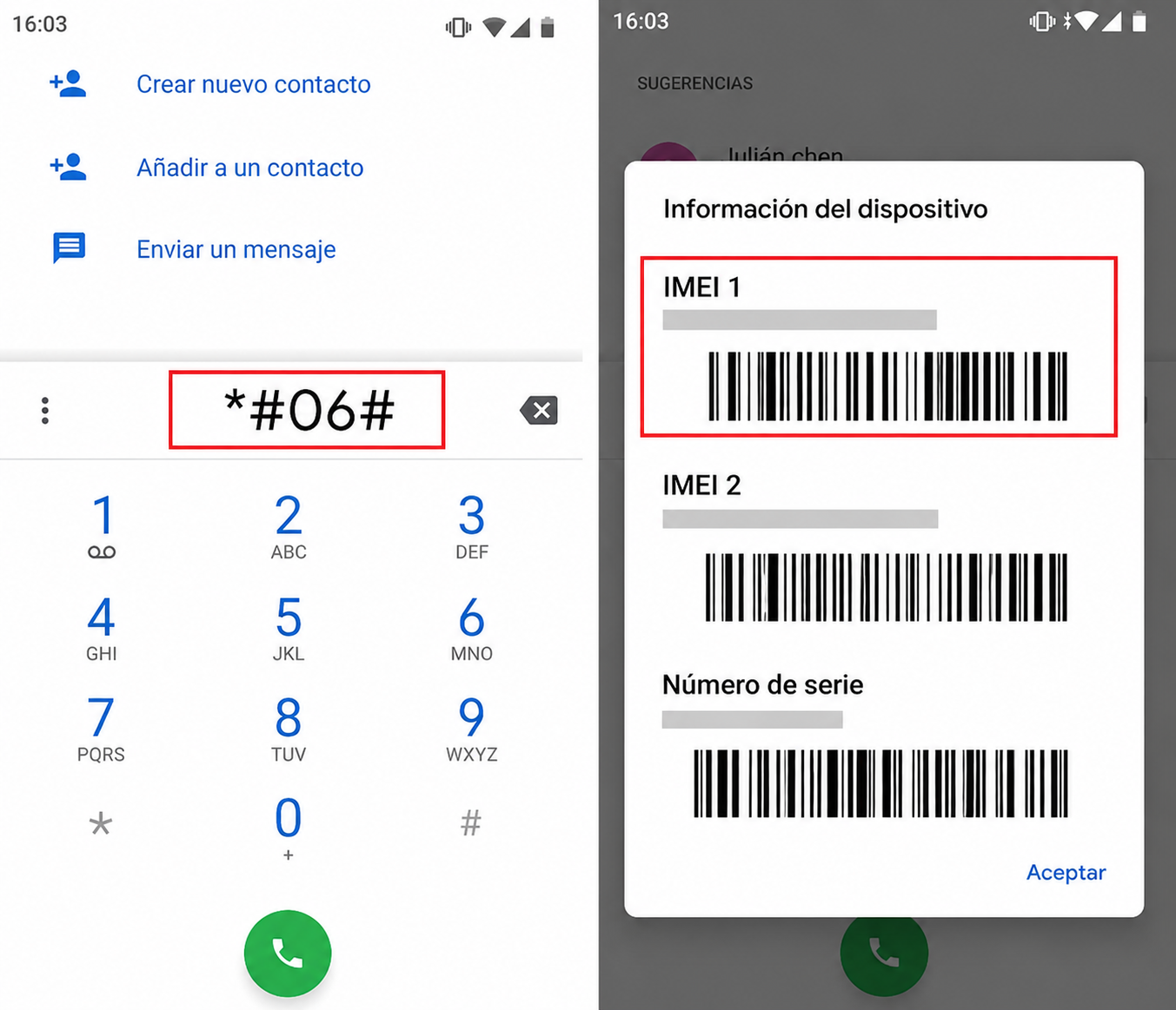 IMEI marcando código